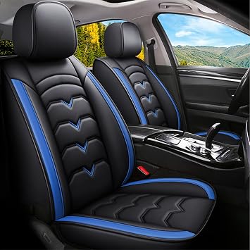 5pcs Car Seat Covers Fit for Chevrolet Malibu 2000-2024,Pu Leather Car Front Rear Seat Protector Cushion,Waterproof&Airbag Compatible,Black Blue
