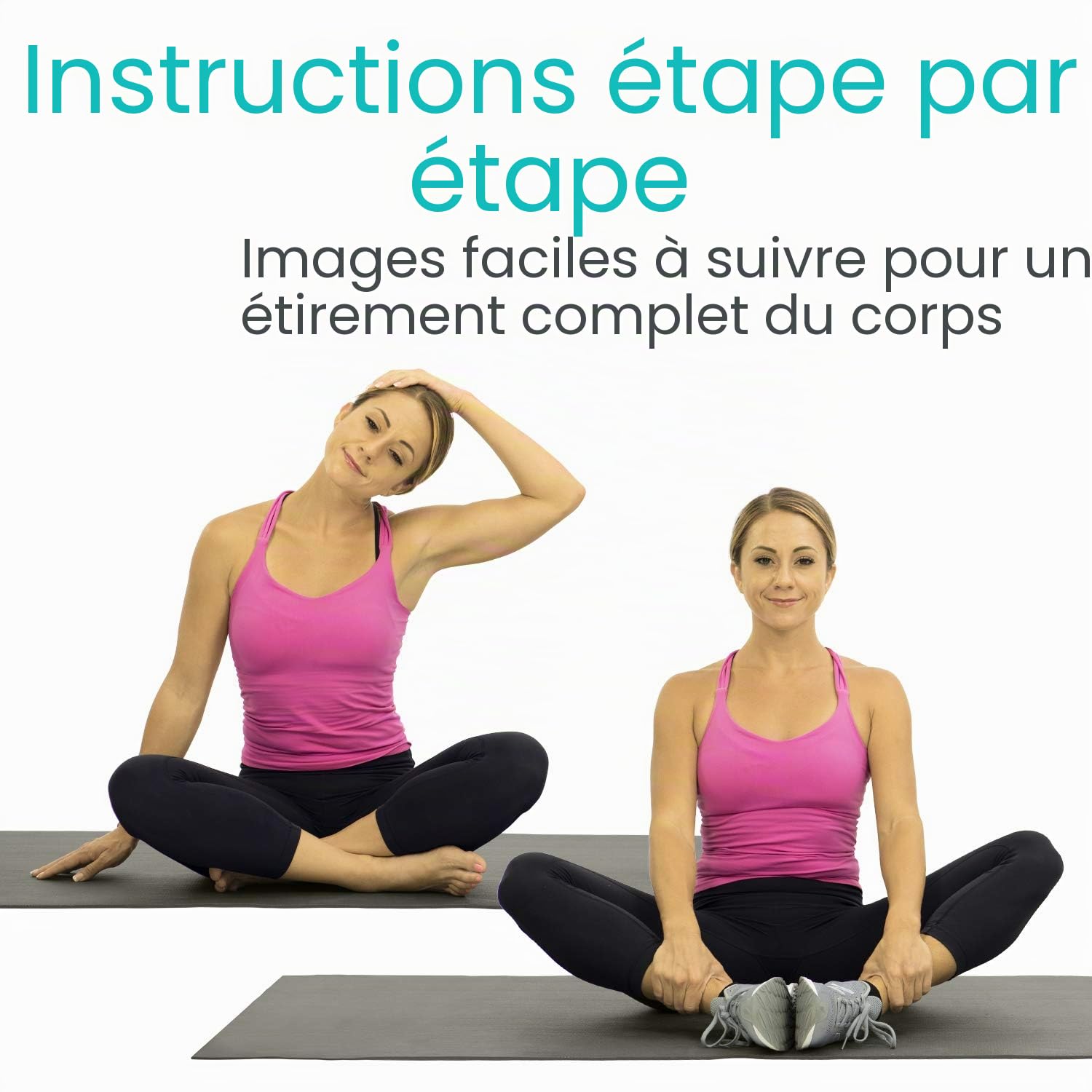 Vive Poster d'exercices d'étirement – Entraînement extensible pour la rééducation, la gym, la maison – Guide d'instructions de base pour le fitness et le poids du corps – 52 exercices pré-postérieurs