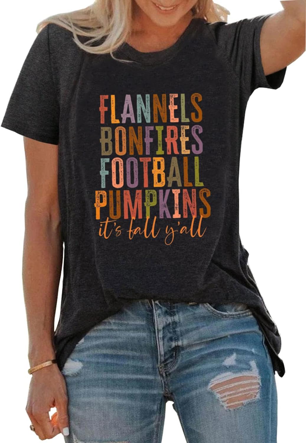 Thanksgiving Shirt for Women Flannels Bonfires Football Pumpkin T-Shirt Casual Short Sleeve Fall Pumpkin Tee Tops - Image 3