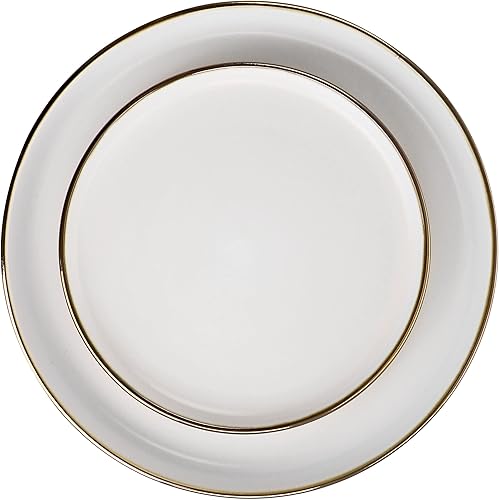 Miniatura 4 de Juego de vajilla de cerámica de 16 piezas en blanco mate con borde dorado, sólido, moderno, contemporáneo, redondo, apto para lavavajillas