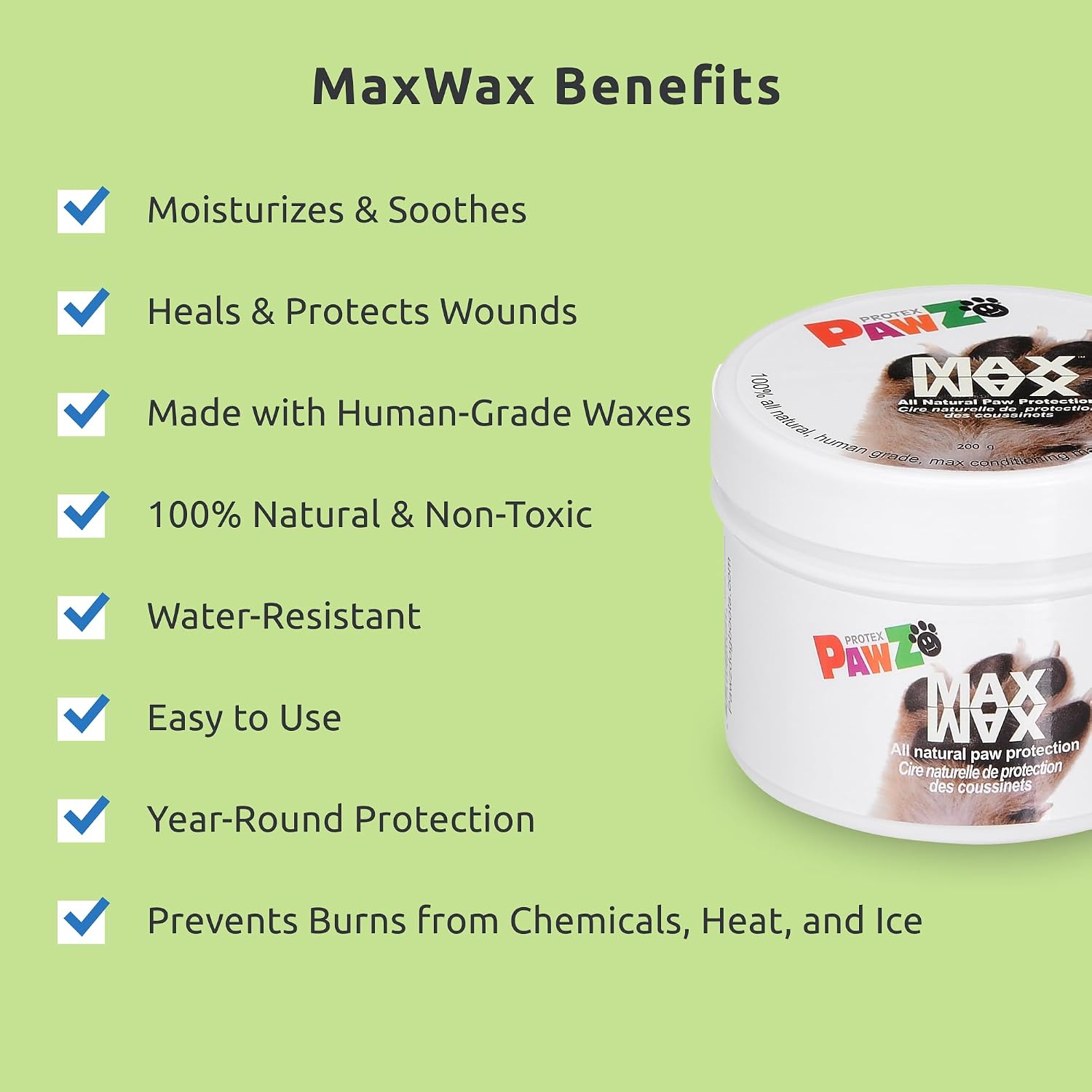 Protex PawZ MaxWax Dog Paw Balm - 100% All Natural Paw Balm for Dogs - Lick Safe - Paw Soother for Puppies and Adult Dogs - Wax for Dog Paw Protector - 200g (7 oz) - White