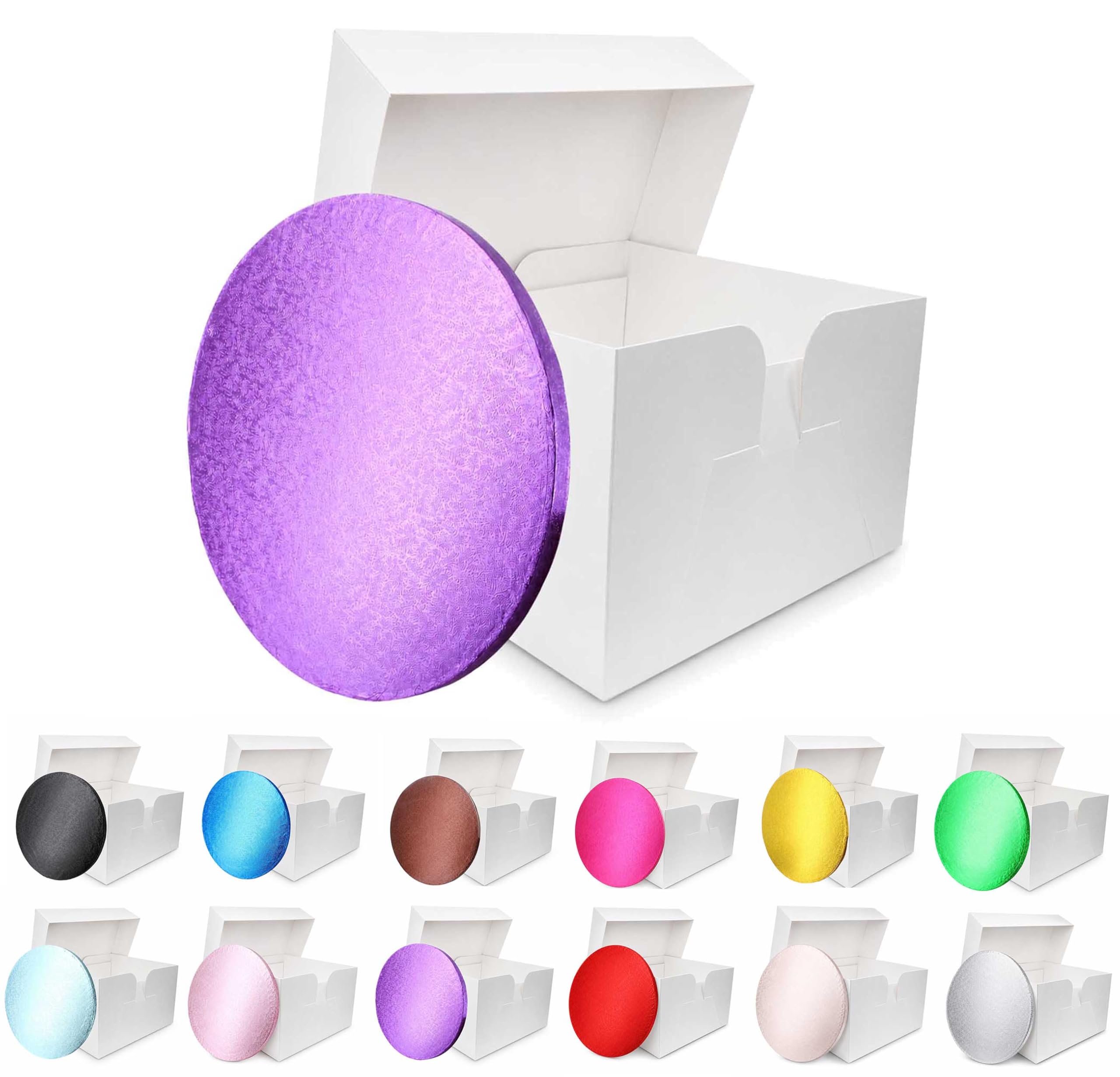 LARRYROO Colour Cake Drum Board & White Box + Lid Combo Pack for Wedding, Birthday Cakes (Purple, 14 Inches)