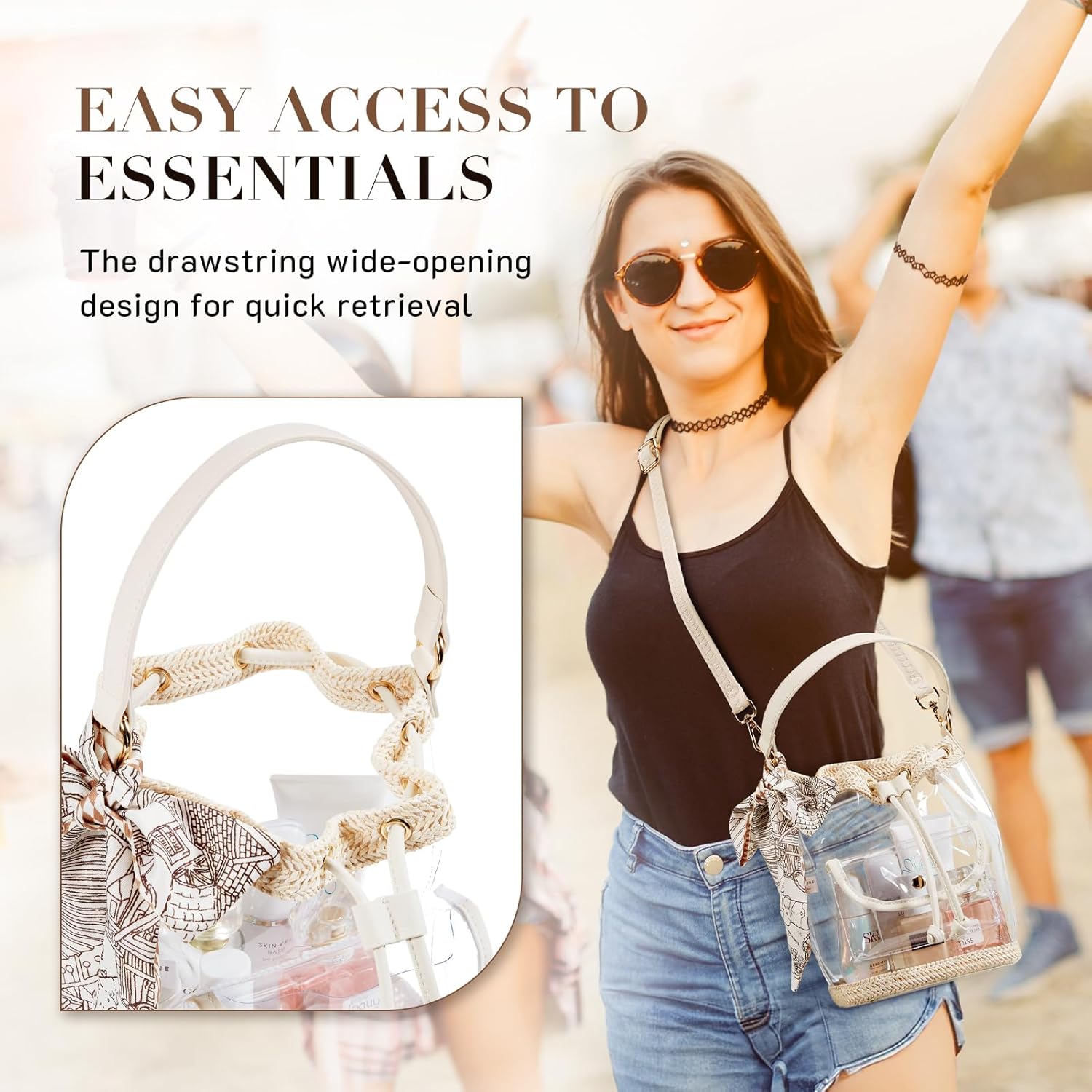 Missnine Clear Bag for Stadium Approved, Clear Crossbody Bucket Bag Transparent PVC Purse for Women, Concert Stadium Events - Image 2