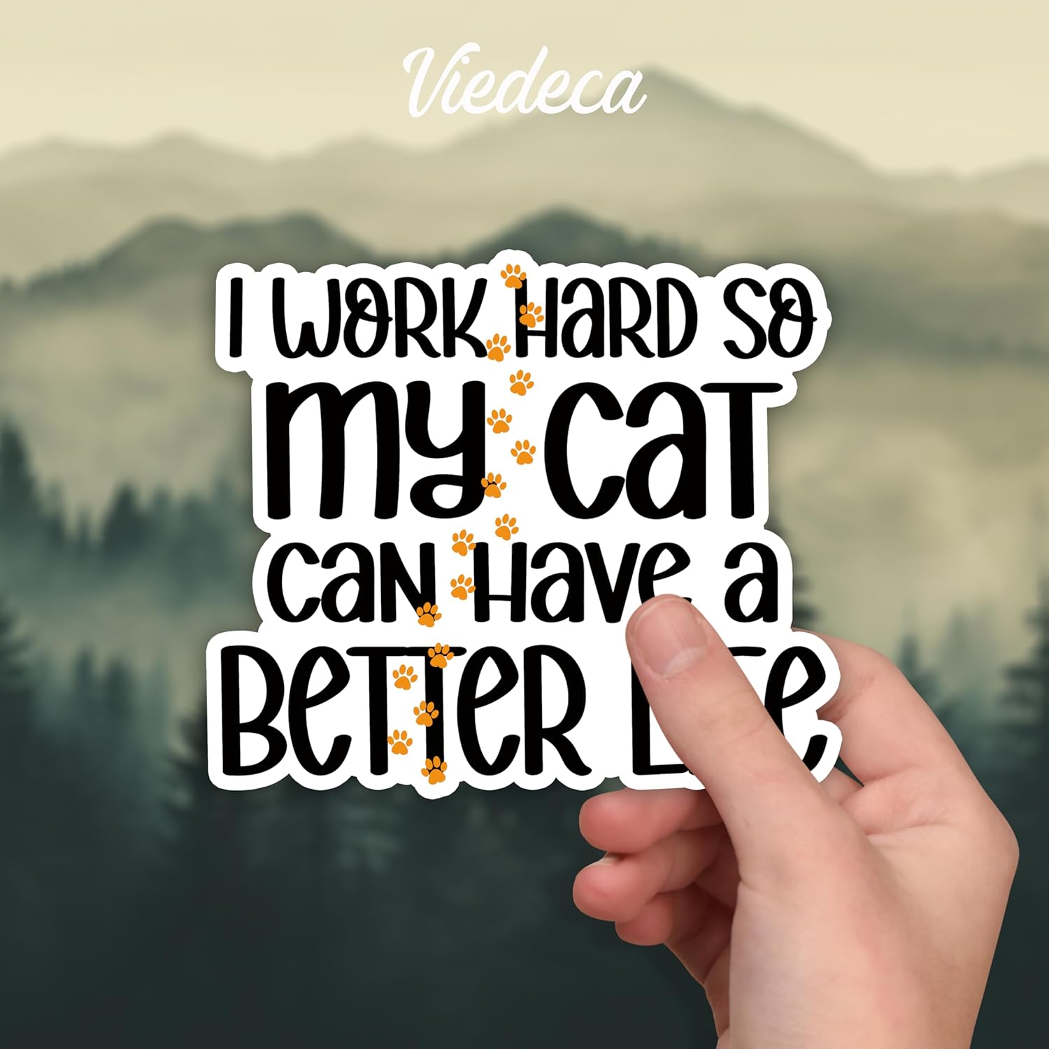 (3Pcs) I Work Hard So My Cat Can Have A Better Life Sticker Funny Sarcastic Quotes Kitten Mom Pet Lovers Vinyl Decal for Tumbler Laptop Kindle Water Bottles Books Phone - Size 3x2.5 Inches - Image 2