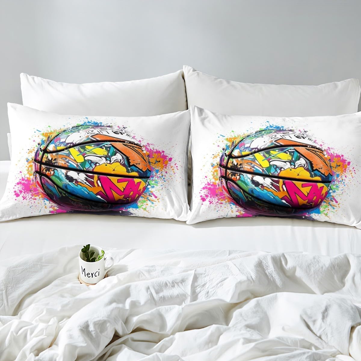 Feelyou バスケットボール ボックスシーツ スポーツ ベッドシーツ キッズ 男の子 女の子 バスケットボール 寝具セット グラ