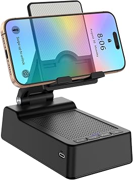 Cell Phone Stand with Wireless Bluetooth Speaker Adjustable Holder Anti-Slip Base HD Surround Sound for Home, Desk & Outdoors Compatible with Mobile & Tablets