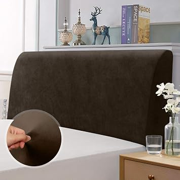Bed Headboard Cover, Elastic Headboard protection cover, all-inclusive design solid color elastic protection, Brown 150-170 cm