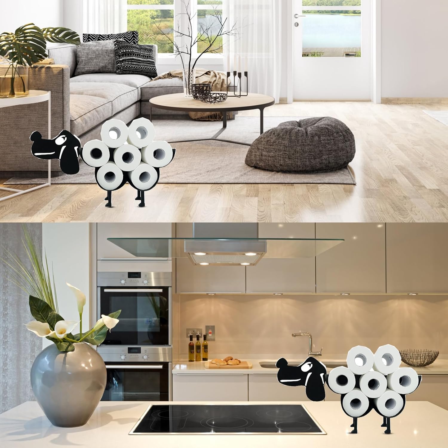 Dog Decorative Toilet Paper Holder Shelf, Cute Funny Tissue Iron Storage Stand Rack Iron Roll Paper Storage Bathroom Kitchen Accessories (Black Dog)