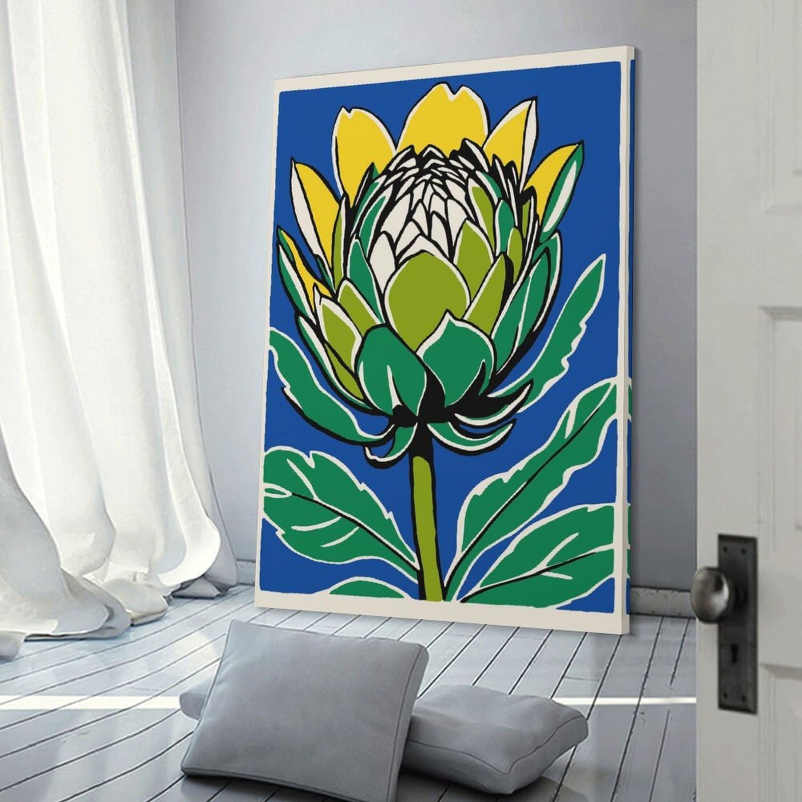 Junmoney Yellow Protea Flower Hanging Wall Art, 24x36inch(60x90cm), for Gallery Wall Decor And Room Displays, Home Wall Art for Statement Displays