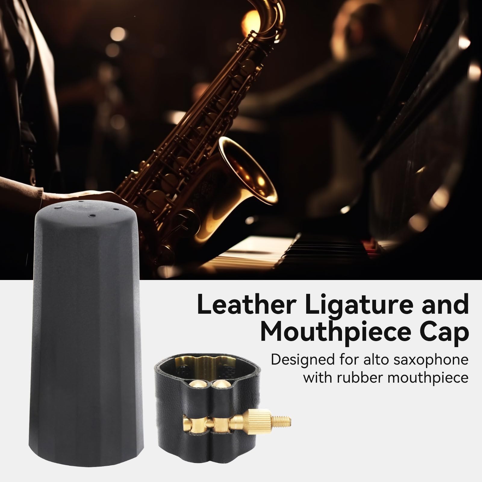 Kit De Boquilla Para Saxofón Alto, Ligadura De Cuero Sintético Para Saxofón Alto De 12 X 4 X 4 CM Ligadura Para Saxofón Alto Clip Para Boquilla De Saxofón Con Tapa De Plástico Para Boquillas Baquelita