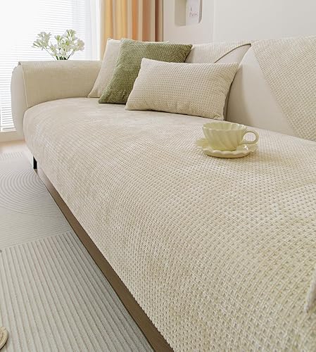 Miniatura 4 de vctops Funda de sofá de felpilla a cuadros de granja para sofá, funda de felpa súper suave para sofá seccional, funda antideslizante para sofá