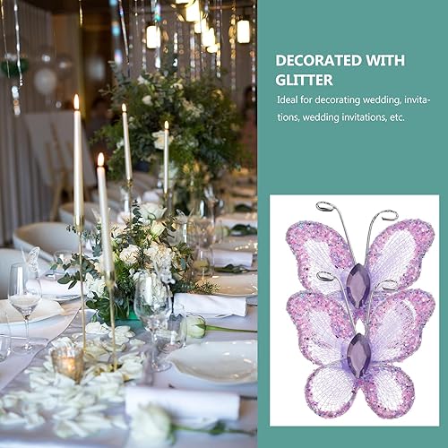 Miniatura 8 de WINOMO - Mariposas de organza con purpurina, diseño de mariposas con purpurina, 50 unidades, color morado