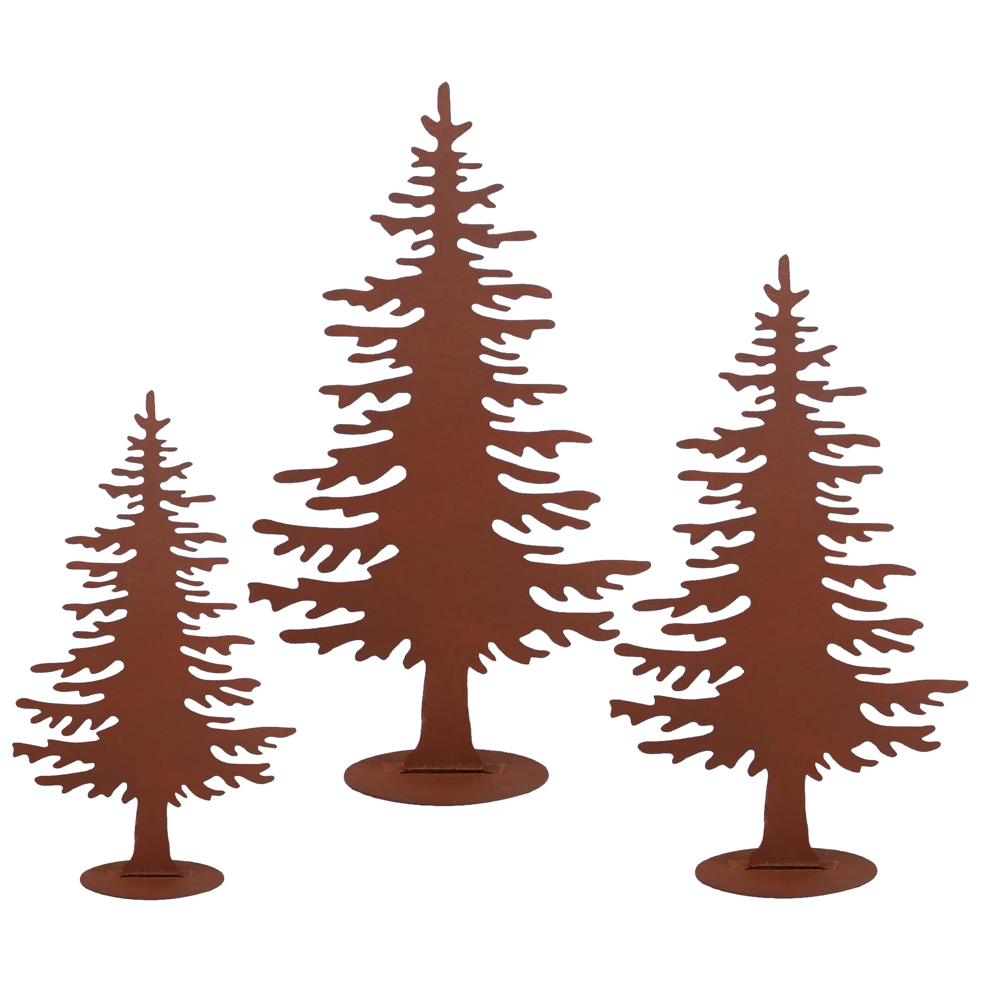 UNUS - Set di 3 decorazioni in metallo a forma di albero di Natale arrugginito, per interni ed esterni, dimensioni: piccolo, medio e grande