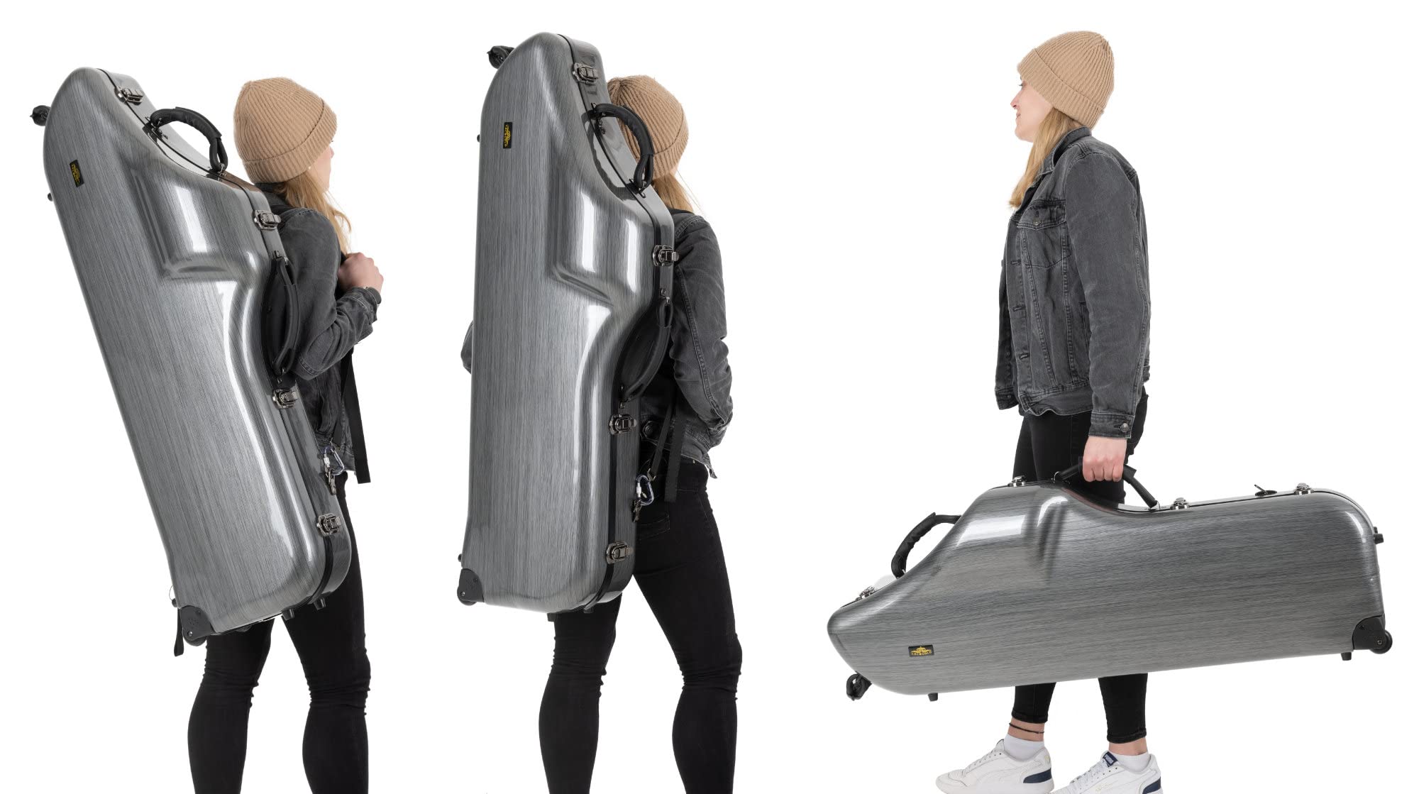 Étui Trolley Rigide Deluxe Lechgold pour Saxophone Baryton - Protection Thermoformée pour Instrument, S-Bow, Bec et Accessoires - Harnais Sac à Dos - Look Carbone Stylé