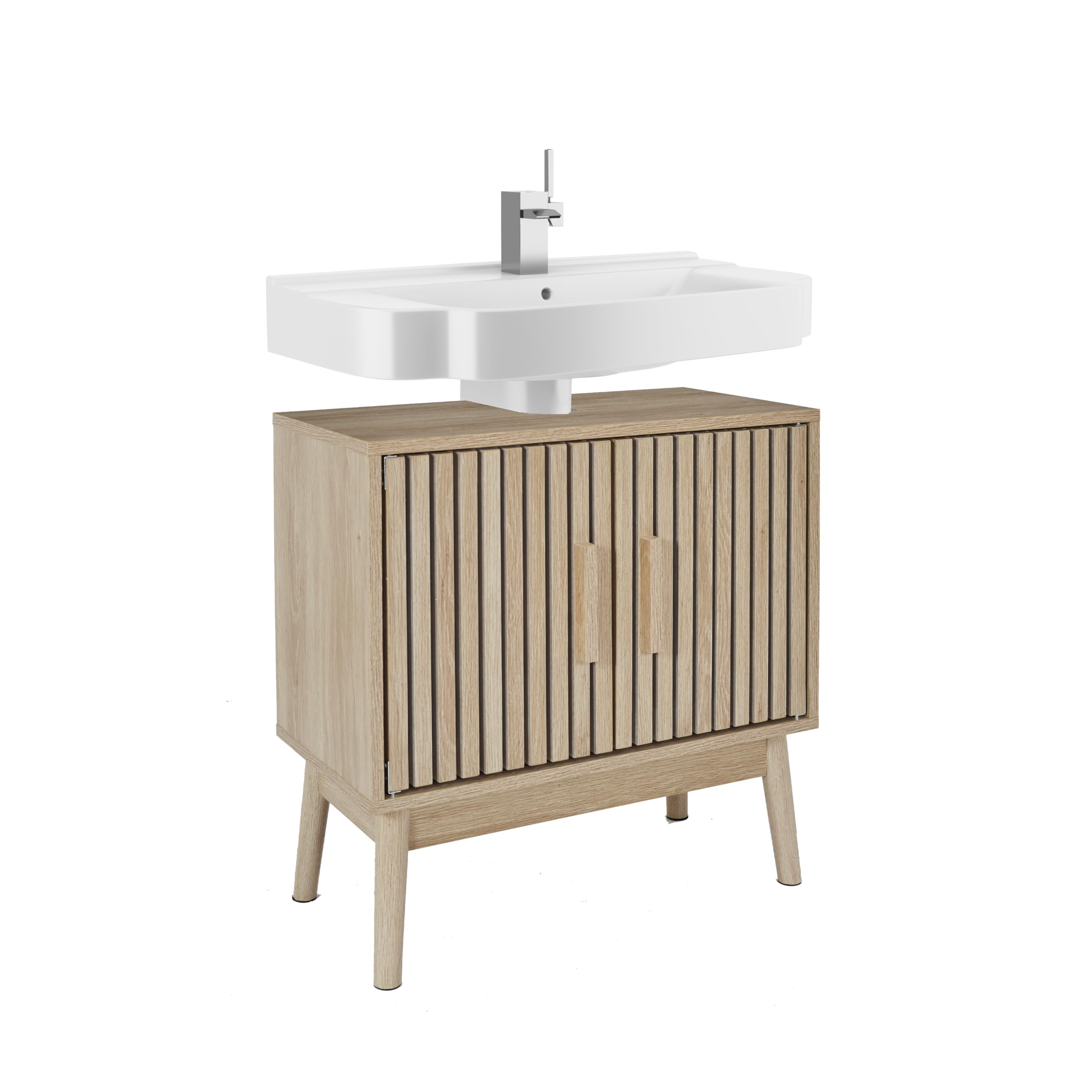HOME DECO FACTORY Kartoffelstampfer aus Edelstahl Ergonomischer Griff Silber | Waschtischunterschrank aus Holz, Kollektion Klaus, Badezimmerfarbe Natural Crush, 60 x 70 cm, braun