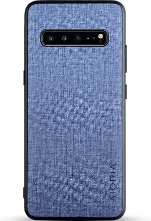 Samsung Galaxy S10 5G Case, Fabric Pattern Leather Luxury Protective Pure Color Smartphone Case for Samsung Galaxy S10 5G Blue