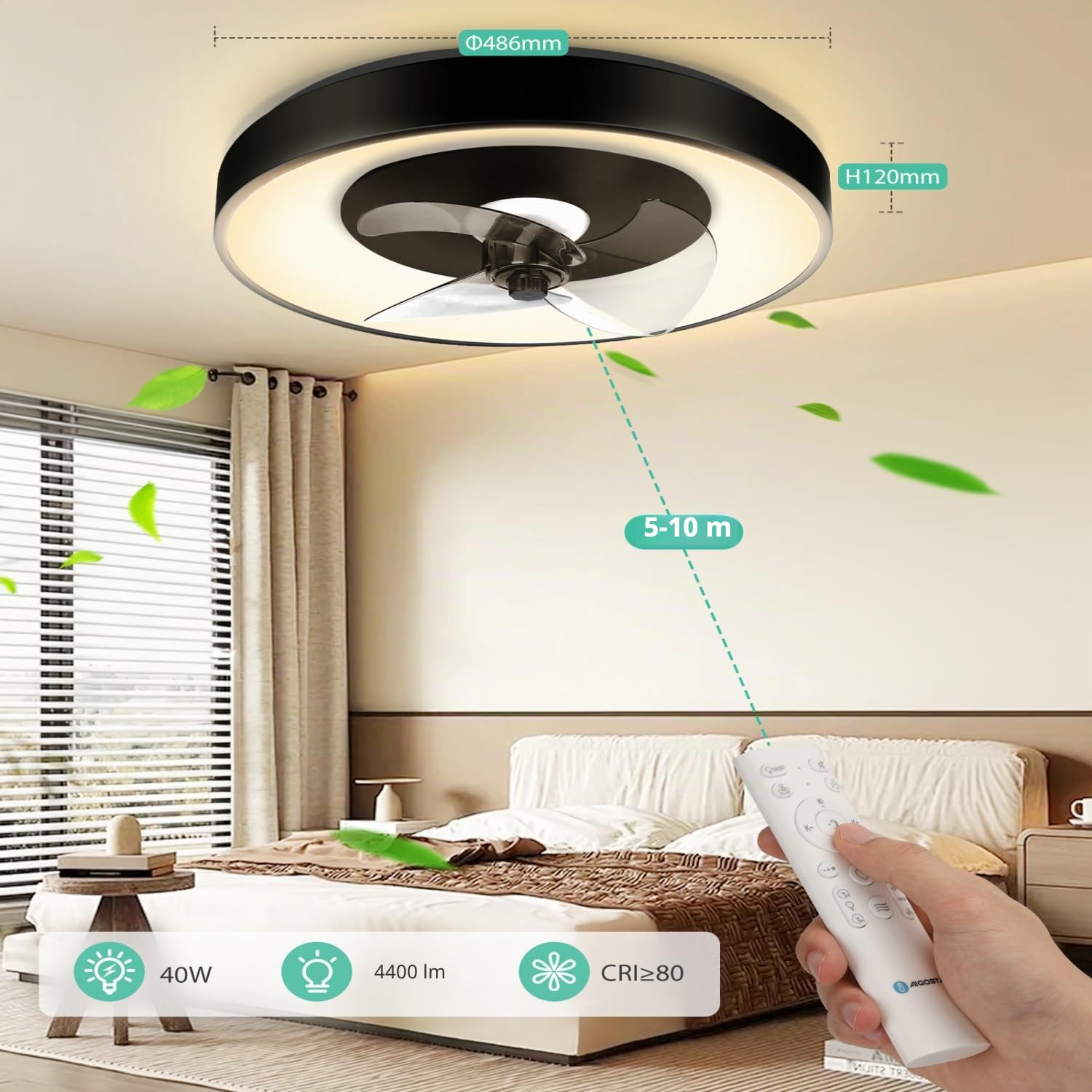 Aigostar Ventilador Techo Alexa, 40W, 4400LM, 2700K-6500K Regulable, 6 Velocidades, 50CM - Ventilador de Techo Wifi con Mando a Distancia y Gateway, para Sala de Estar, Dormitorio
