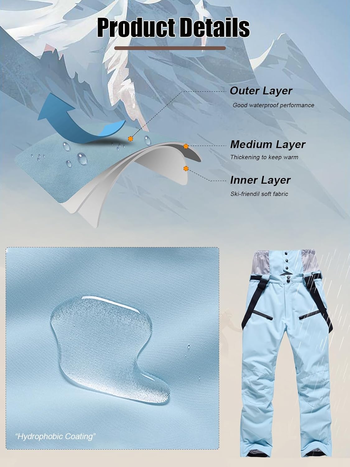 Womens Ski Pants Insulated Snow Pants Waterproof Winter Outdoor Hiking Pants Adjustable Waist Snowboard Pant - Image 5