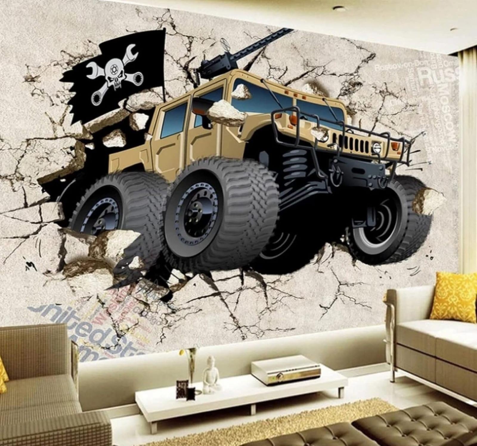 XLMING Retro Nostalgic Crumbling Wall Car Unique 3D Wallpaper Luxury Silk Study Dining Feature Sofa Grey Bedroom Living Room Tv Decorative Wall-350cm×256cm
