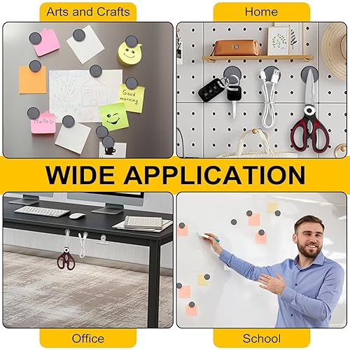 Miniatura 17 de DIYMAG Imanes fuertes 140 piezas de 0.6 x 0.12 pulgadas para nevera para nevera con respaldo adhesivo, magnético pequeño botón negro, círculo