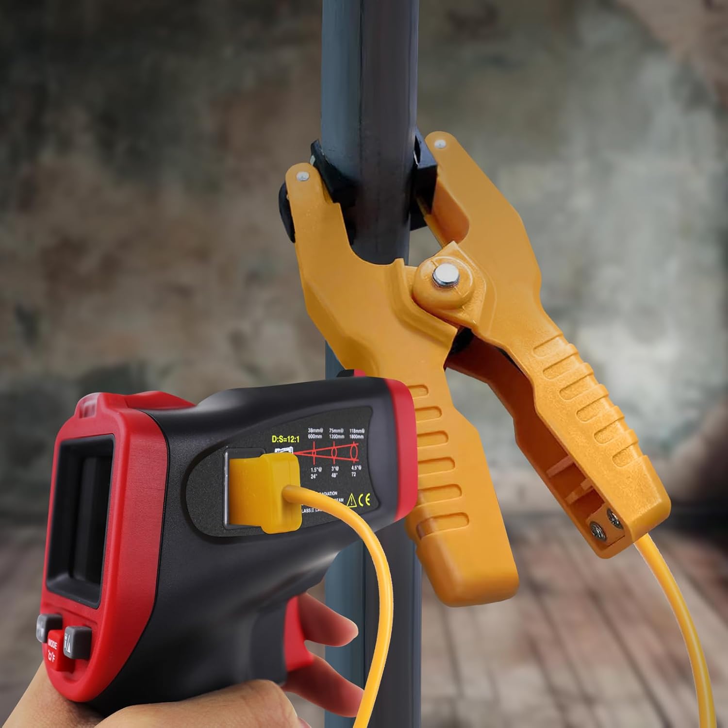 Infrared Thermometer IR Laser Temperature Gun 58°~1562°F with K-Type Thermocouple and Lead Clamp, Digital Pipe Clamp Thermometer Pyrometer with UV Light for Forge, Furnace, Cooking, HVAC and More