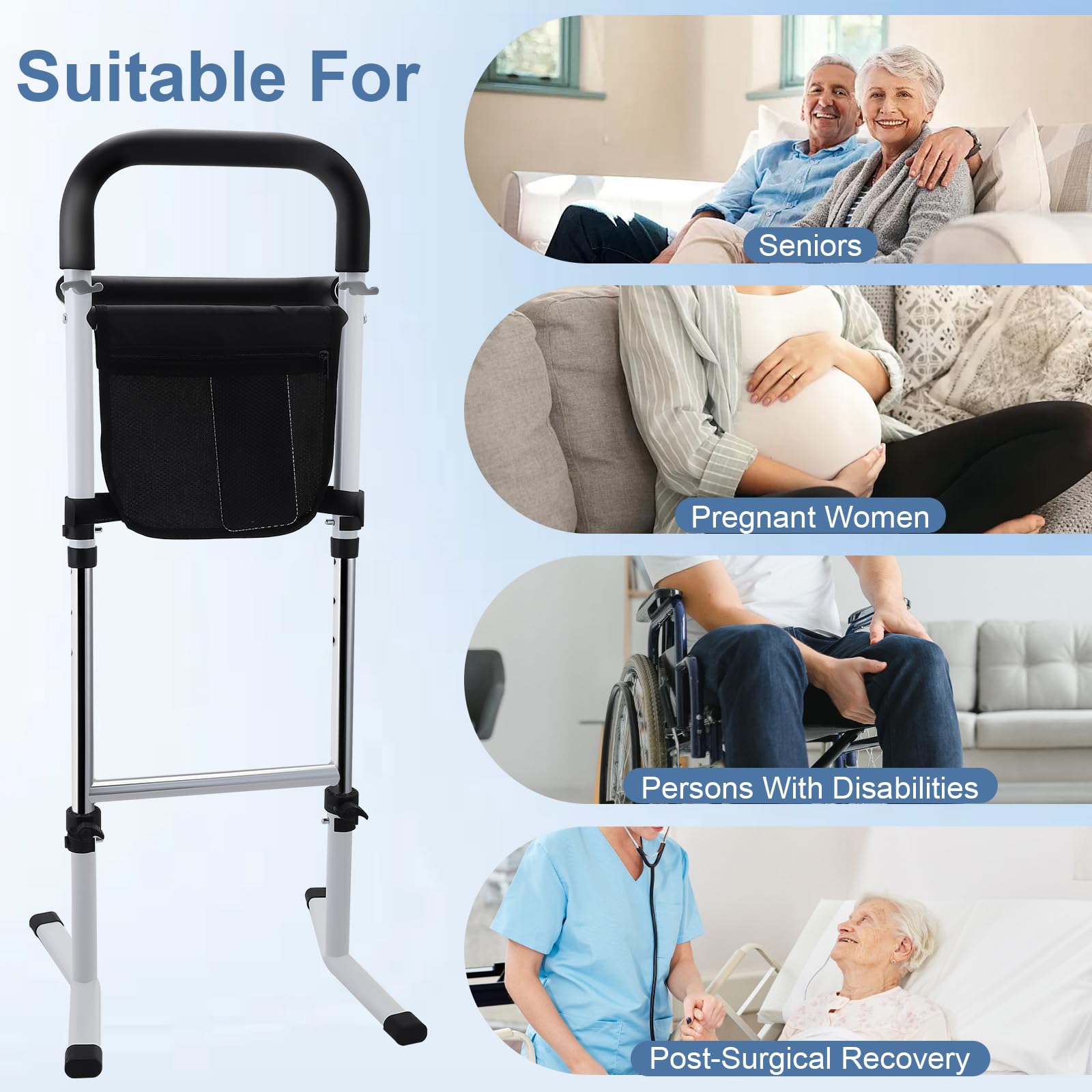 Aide pour Se Lever du Lit, Barrière de Lit Adulte avec Potence Réglable, Support de Redressement pour Personnes Âgées, Utilisation à Domicile ou Maisons de Retraite, Capacité 136 kg