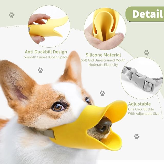 Foto 4 de 6 de PETCUTE Bozal para Perro,Pato Suave Cubierta de Boca de Silicona,Bozal de Canasta para Perros con Correa…