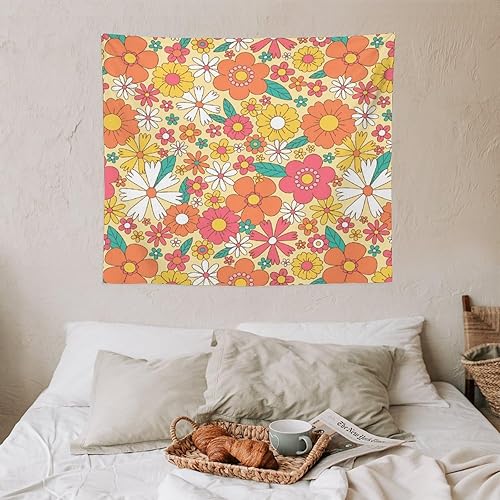 Miniatura 13 de Tapiz floral retro de los años 60 y 70, diseño hippie de primavera Groovy Flower Power Flower Boho para colgar en la pared, arte neutro para Hippie