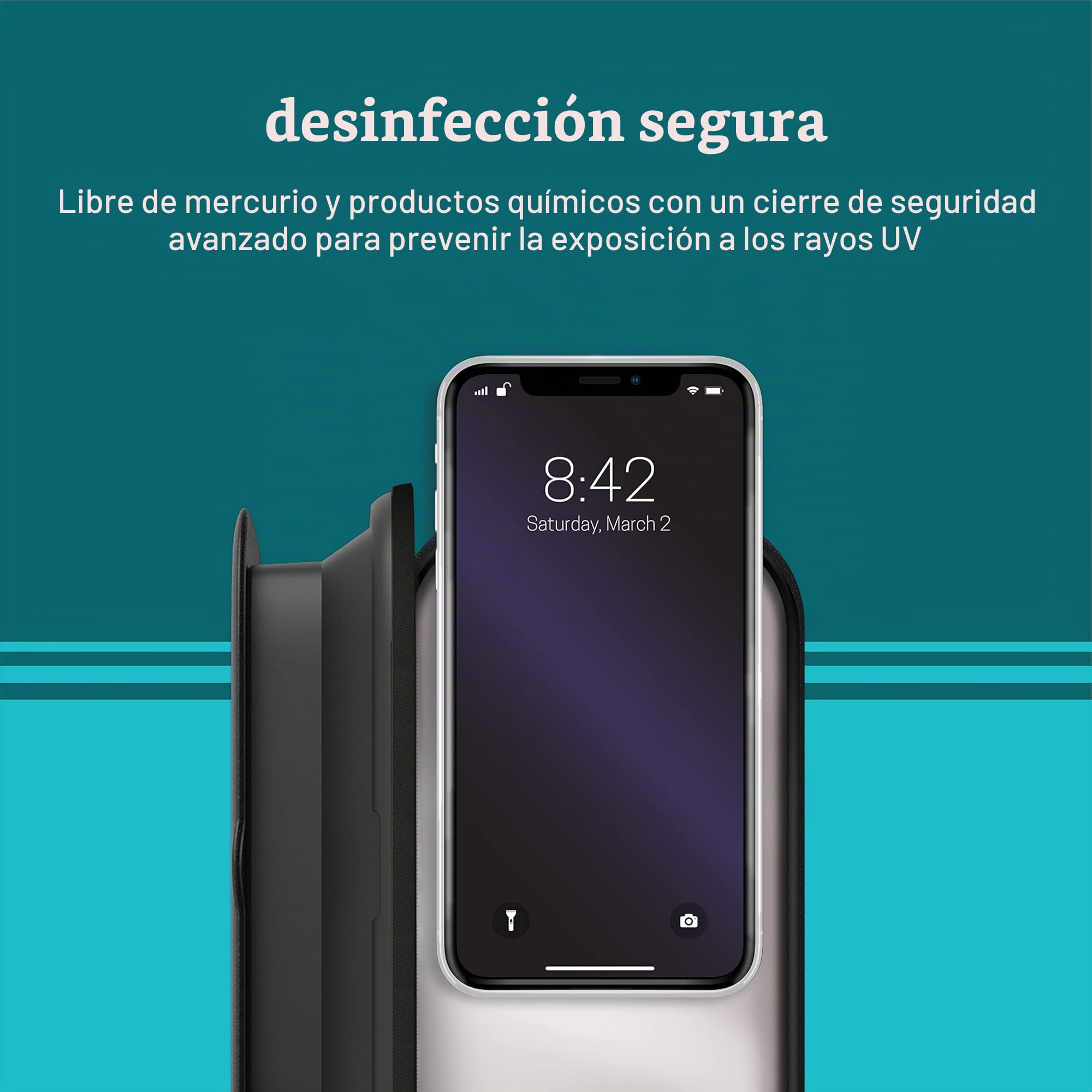 HoMedics Desinfectante de teléfono con protección UV, mata hasta el 99,9% de las bacterias y virus a nivel de AND, libre de mercurio