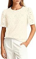 PRETTYGARDEN Women's Embroidered Eyelet Puff Sleeve Blouse - Breathable Summer Tops for Work, Teachers, Casual Outings