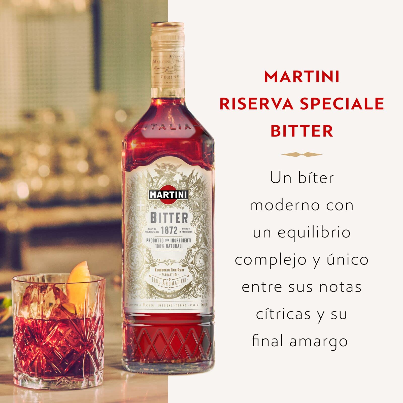 Martini Negroni Set de regalo, que incluye Martini Riserva Speciale Rubino Vermouth 75cl/750ml, Martini Riserva Speciale Bitter 70cl/700ml, Bombay Sapphire Gin 35cl/350ml, un vaso Martini de regalo