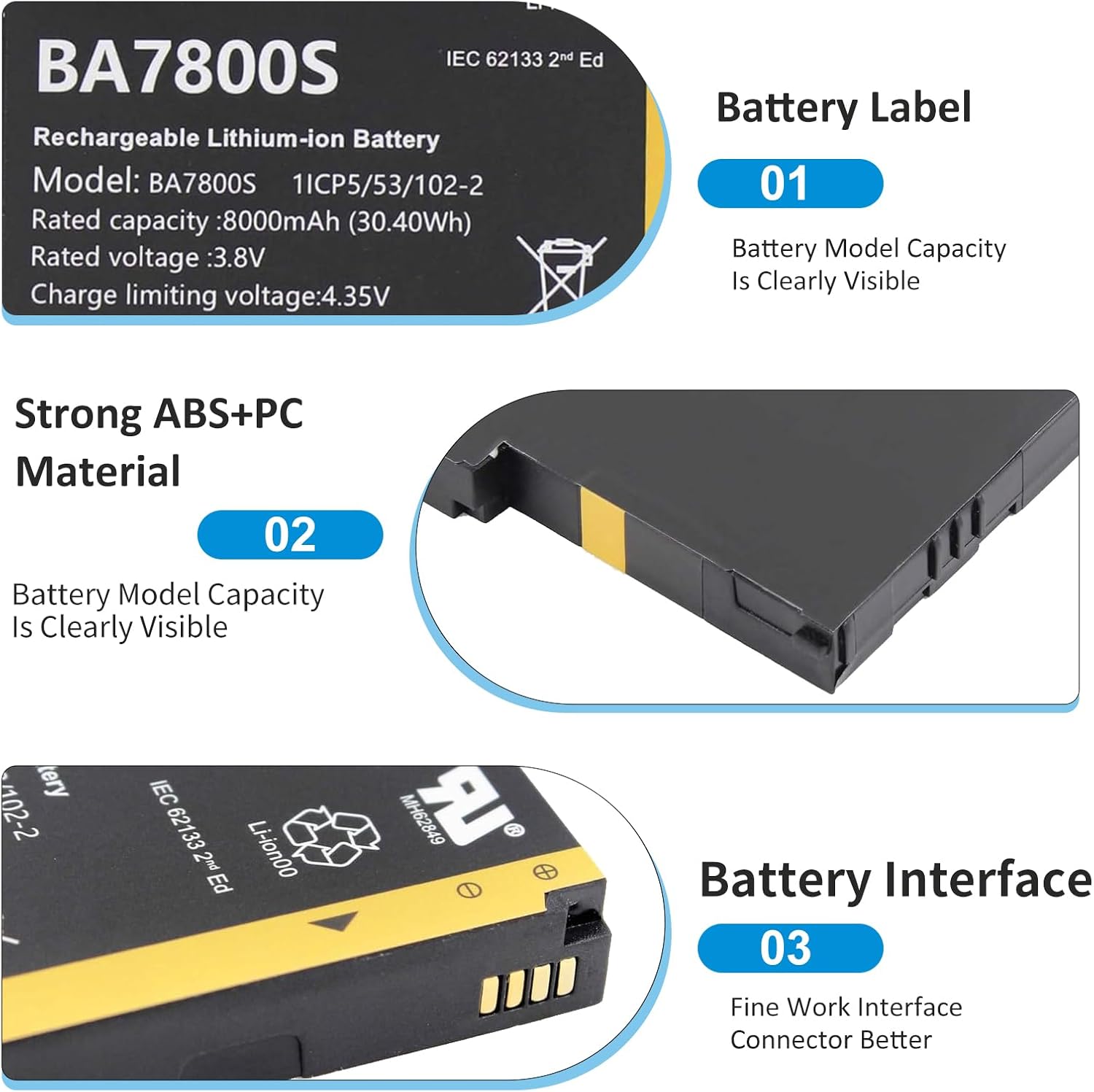 30.4Wh BA7800S Battery for Hezhong A8 GPS Tablet RS60 SP30 3.8V