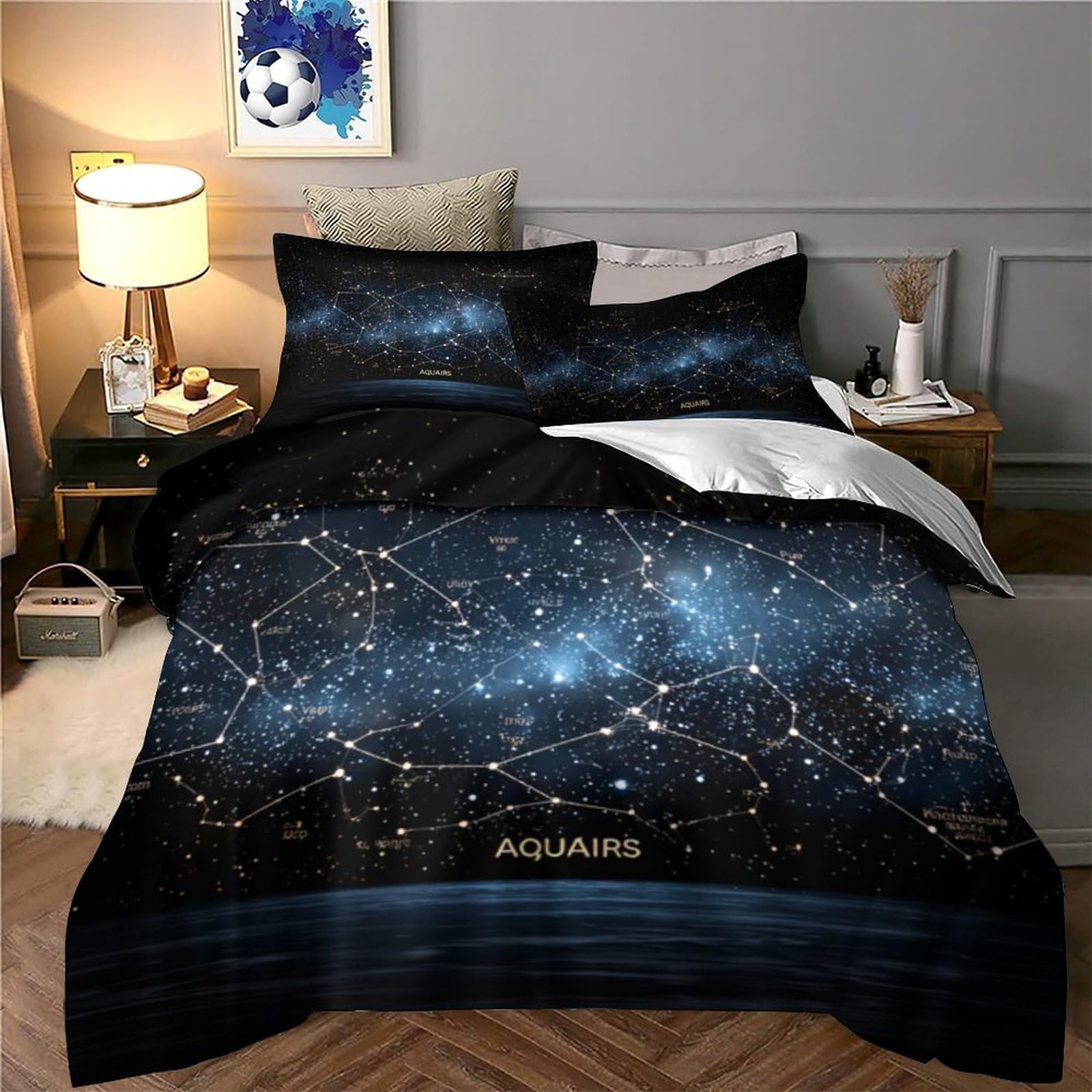 Fantasia Galassia 3D Stampata Copripiumino Microfibra Decorazione Camera Set Biancheria Zodiacale Adulto Morbido Traspirante Regalo Super king（260x220cm）