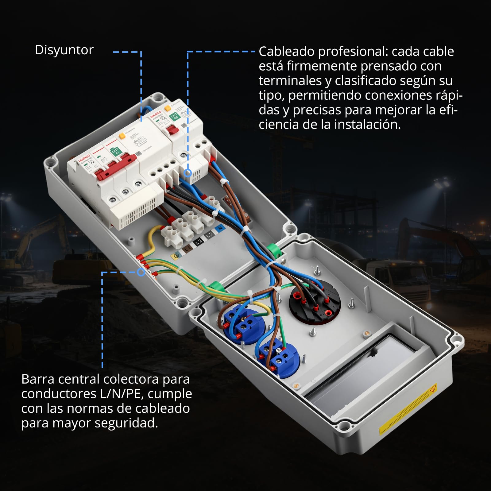 CAMWAY Distribuidor de Corriente para Construcción de pared con LS+FI, 2 Enchufes Schuko 230 V+1 Enchufe CEE 16A, IP66 Impermeable, Carcasa ABS Ignífugo para Interiores, Exteriores, Talleres y Fábrica