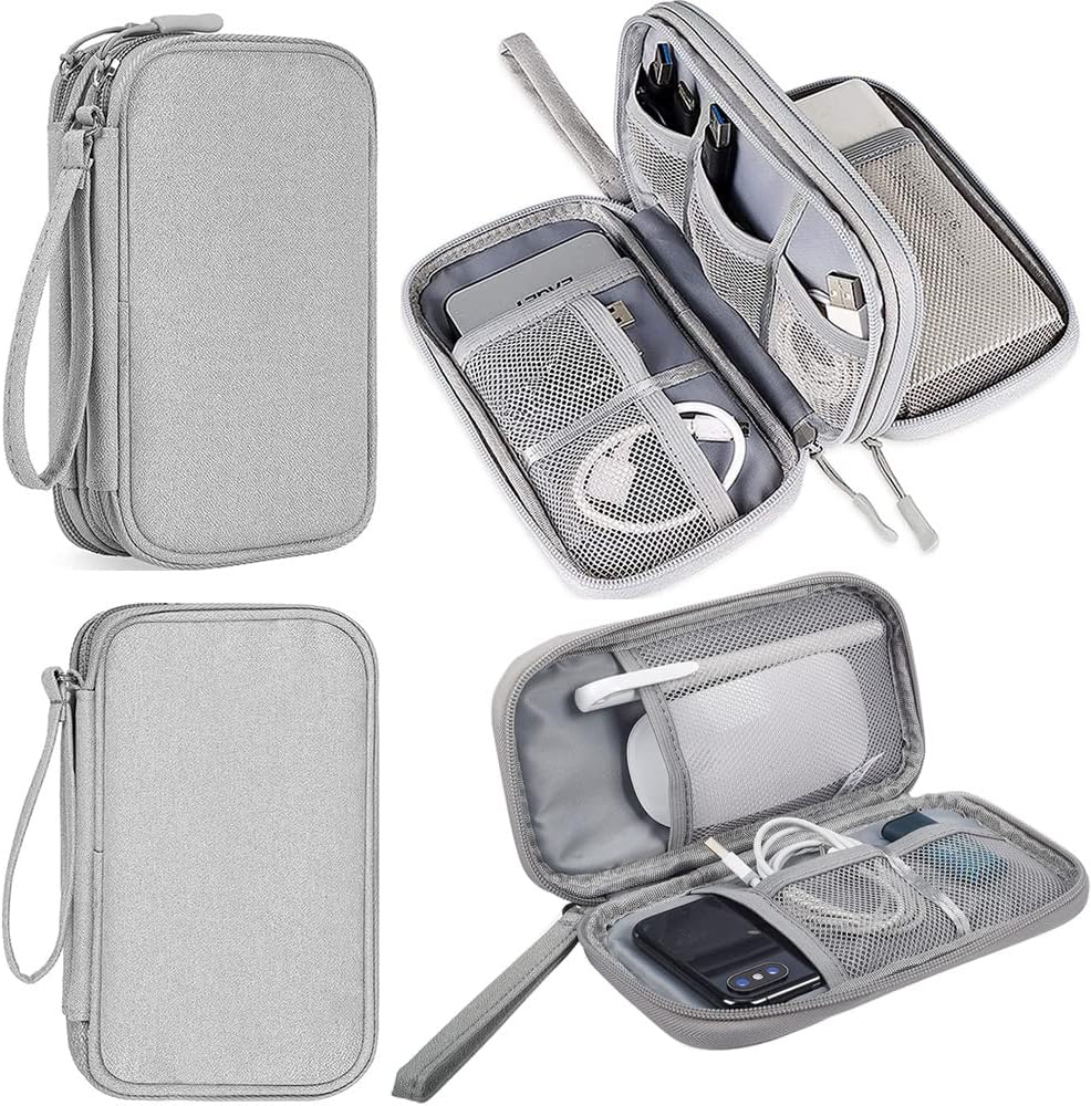 2PCS Electronics Travel Organizer, Waterproof Electronic Accessories Case, Travel Cable Organizer Bag Waterproof Portable Electronic Organizer for USB, Cable, Hard Drive, Cord, Charger, Phone, Grey