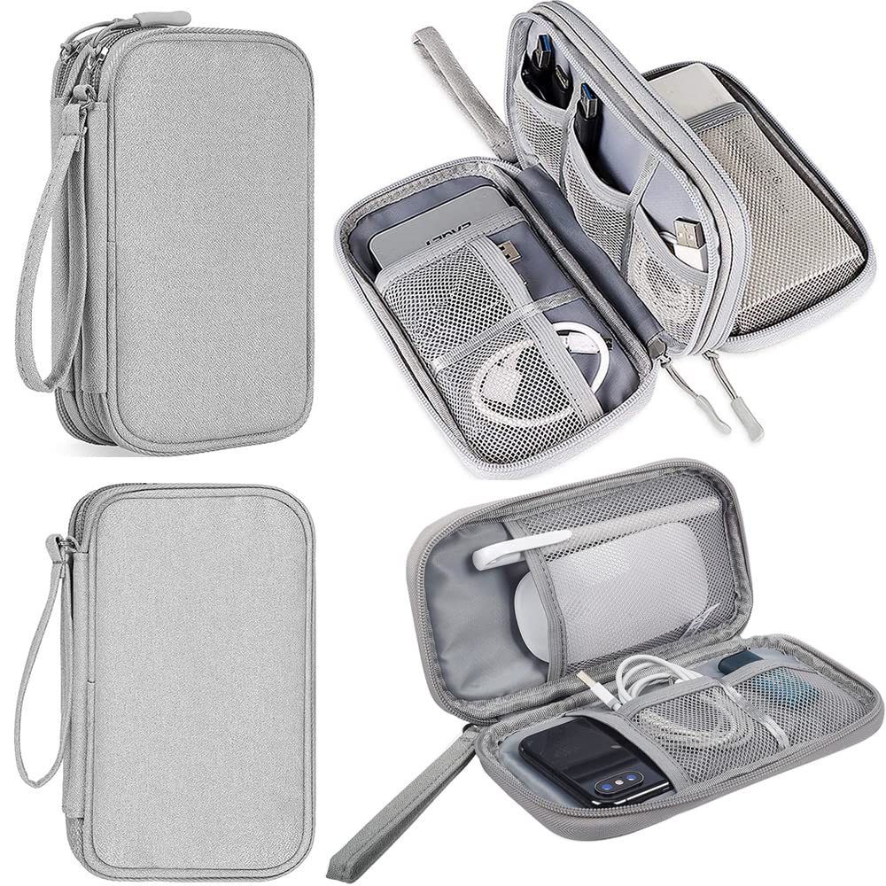 Electronics Accessories Organizer Bag, Portable Digital Storage Bag Carrying Case Travel Cable Organizer Cosmetic Bag Pouch Compatible Hard Drive, Power Bank, Mouse, Laptop Charger, Cellphone, Grey-image-48
