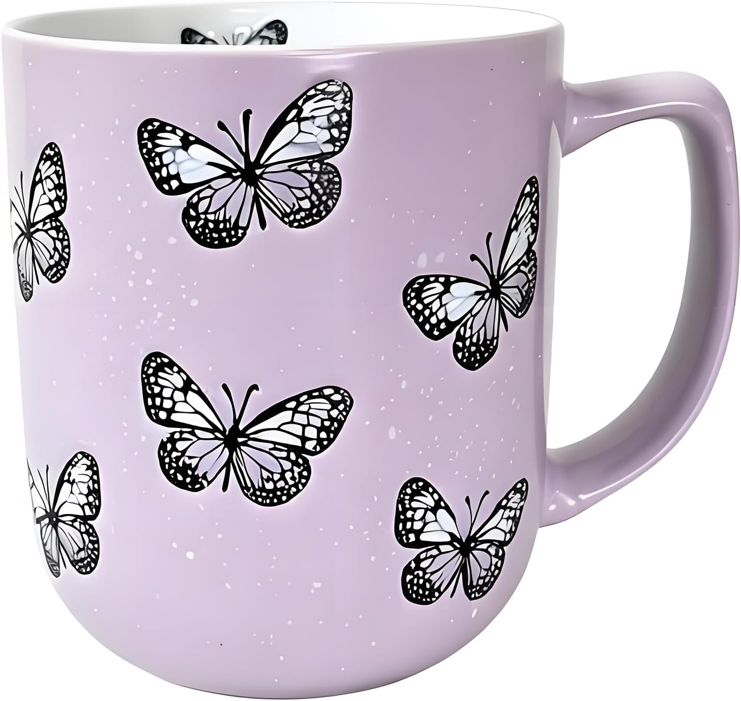 16oz Ceramic Coffee Mug for Office and Home, Hand Painted with Handles Tea Cup, Cute Vintage Butterfly Mug,Best Gifts for Women and Men,Dishwasher Microwave Safe(Purple)