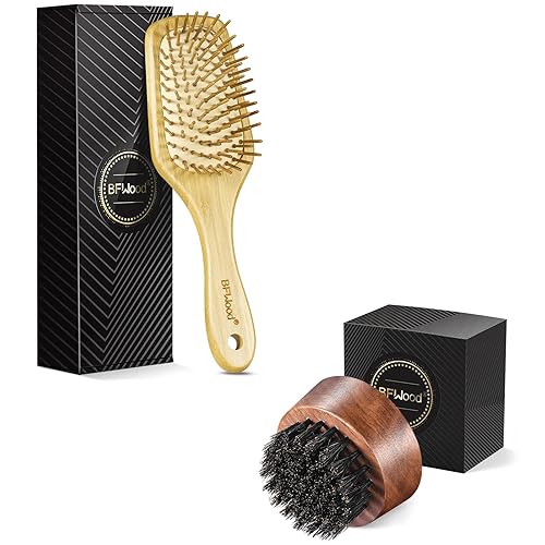 BFWood Cepillo de pelo de paleta de bambú y cepillo redondo para barba
