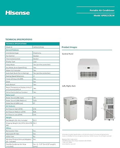 Miniatura 6 de Hisense Ventilador deshumidificador de enfriamiento portátil de 6,000 BTU para habitaciones más pequeñas de hasta 250 pies cuadrados, control