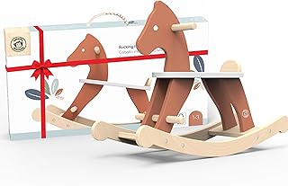 SPEEDY MONKEY Vintage Wooden Rocking Horse, Trendy Design, Handrails for Safe Rock & Ride, Non-Toxic Paint, Steady Motion, Classic Toy for Kids' Development and Fun