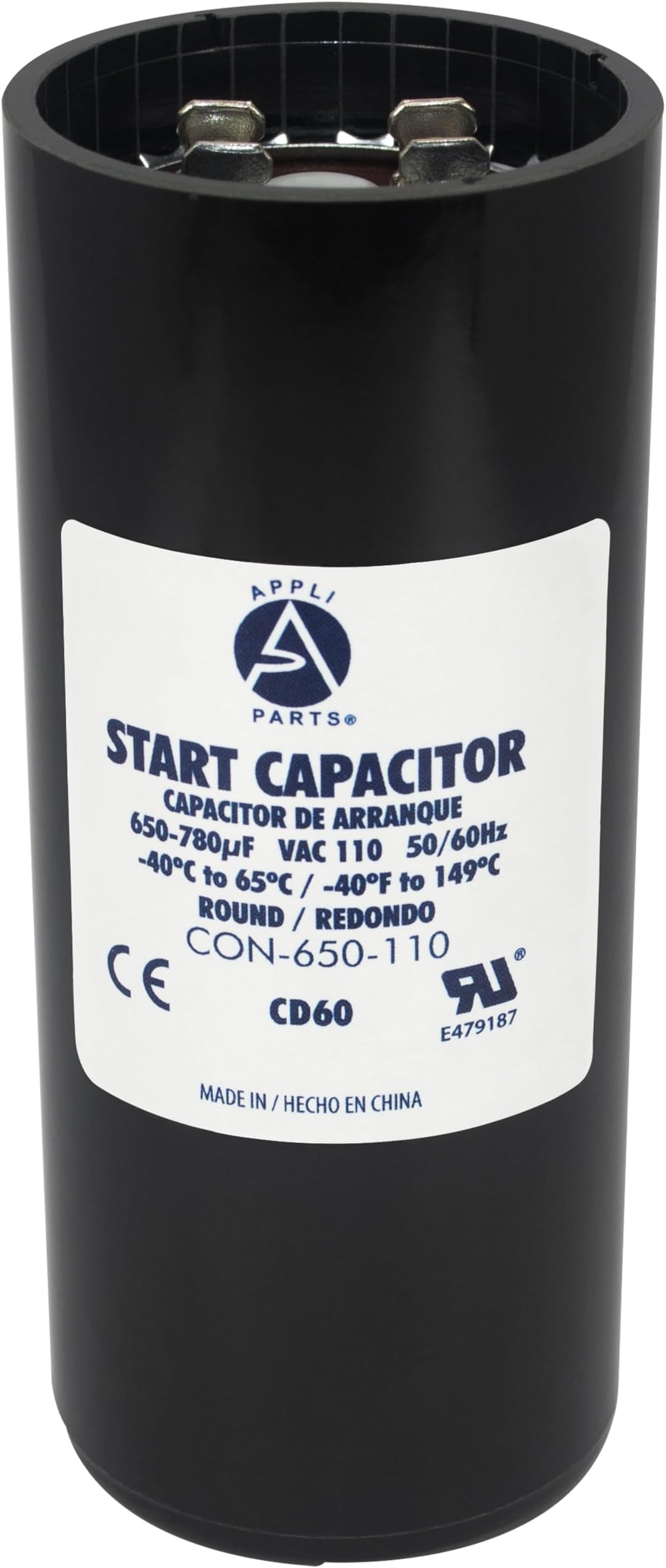 Appli Parts CON-145-110 Motor Start Capacitor 145-175 MFD uF, 110-125 VAC. Universal for Electric Motor Applications, 1.44 in Wide, 2.75 in Height