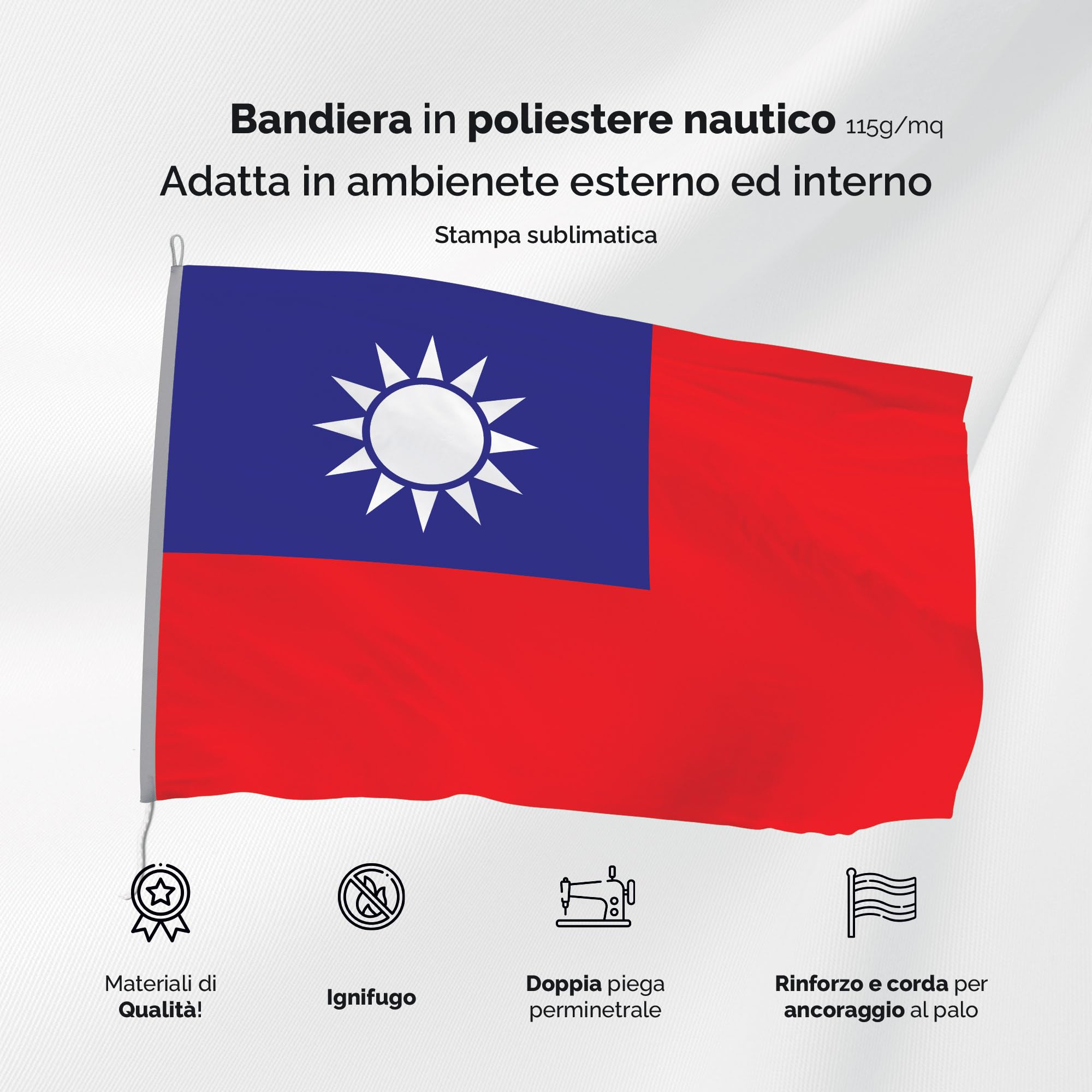 Bandiera PORTOGALLO 100x150 Cm In Poliestere NAUTICO 115 Gr/mq Con Doppia Piega Perimetrale, Corda E Guaina. Adatto Sia IN/OUT DOOR