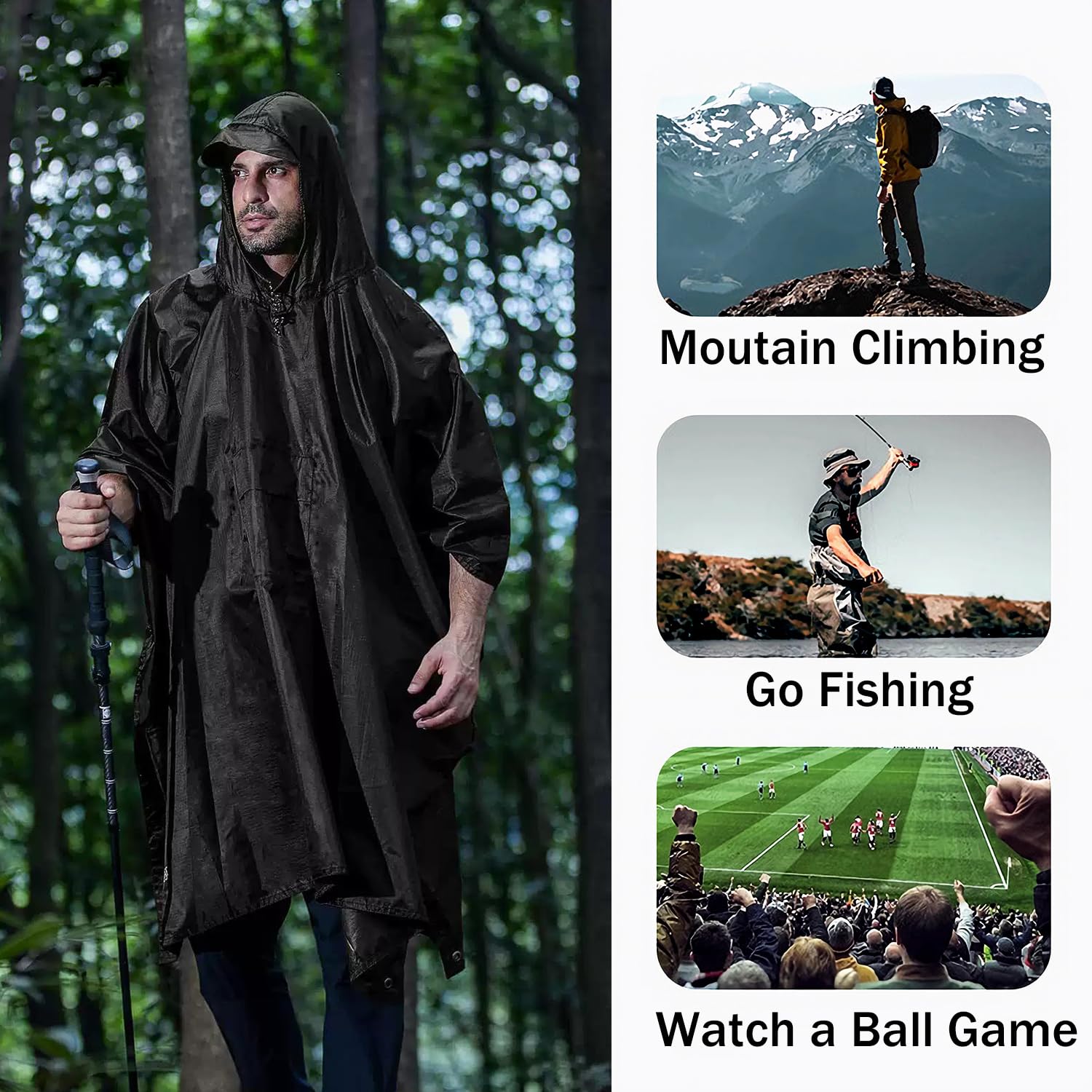 Poncho Antipioggia Leggero Con Cappuccio Per Adulti: Impermeabile E Portatile Per Escursioni E Outdoor