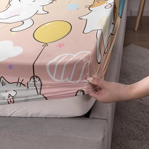 Miniatura 4 de AILONEN Juego de sábanas bajeras de tamaño individual con globos, sábanas coloridas de gatos para mascotas, juegos de sábanas degradadas de gatos de