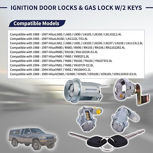 Miniatura 2 de Cerraduras de puerta de encendido y cerradura de gas con 2 llaves compatibles con camioneta Toyota 1992-1995 plata