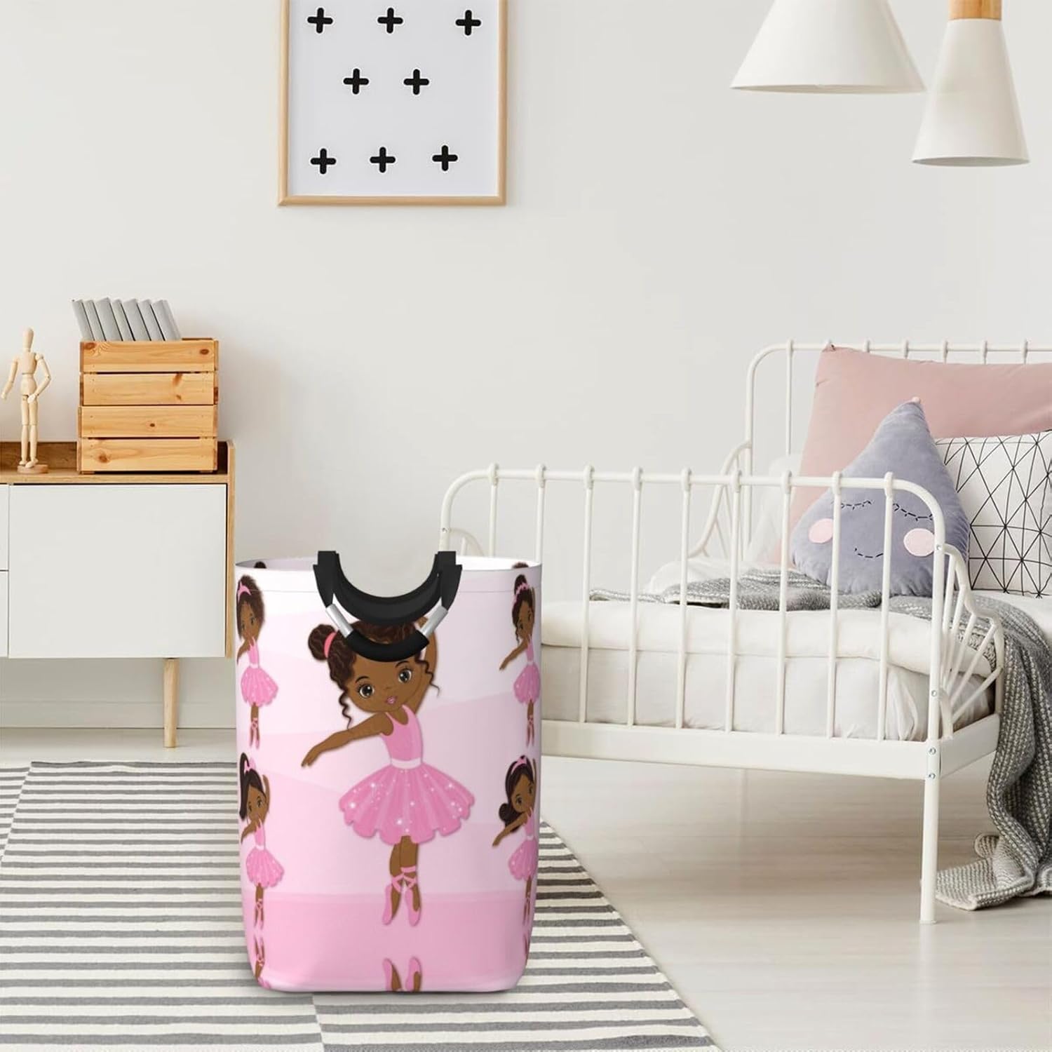 Cute African American Black Girl Laundry Hamper Storage Basket Toys Clothes Organizer Bin For Home Bathroom Bedroom Dorm Nursery, 52l
