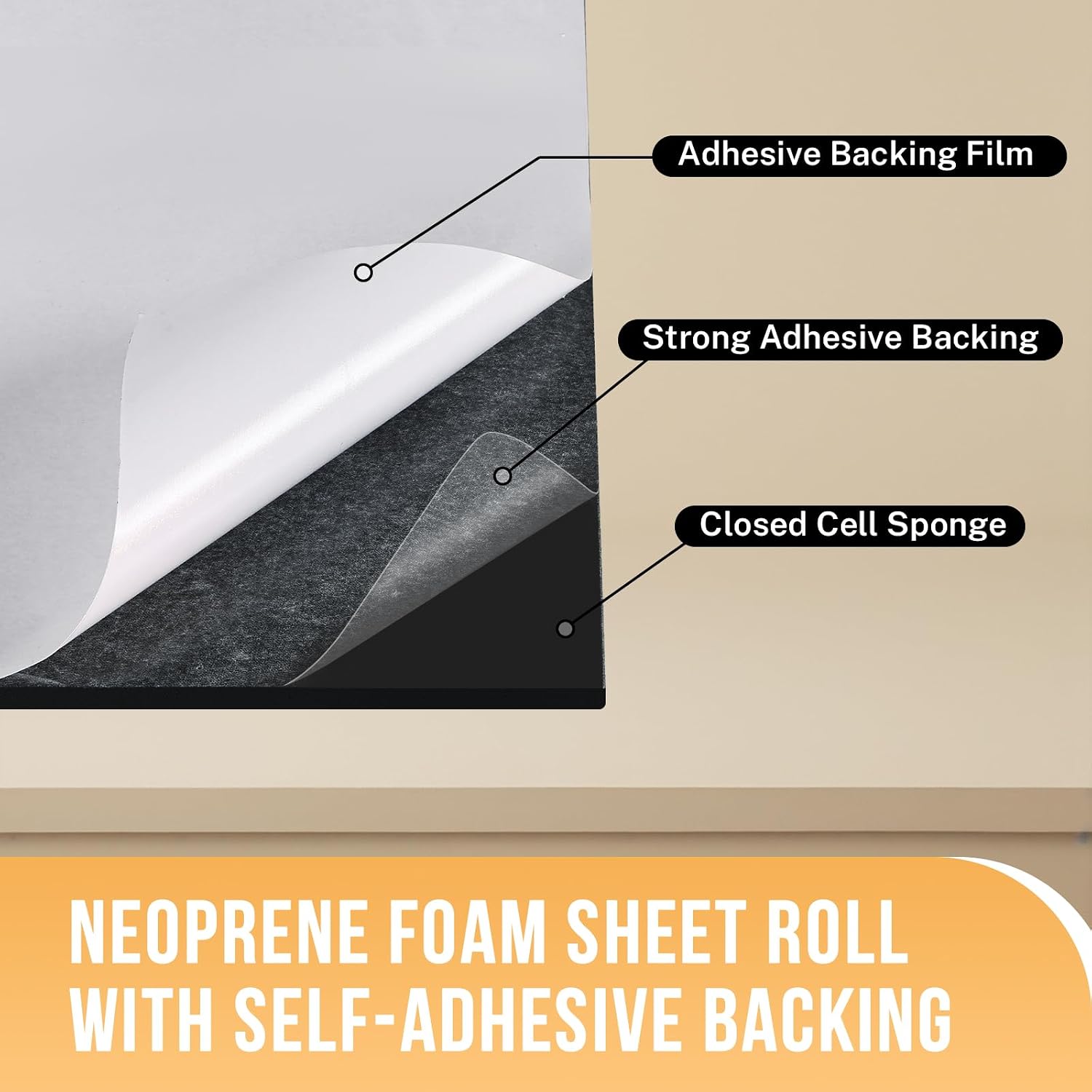 MYFULLY Neoprene Foam Sheet 12" x 59" x 1/8" Adhesive Backing Roll image 5