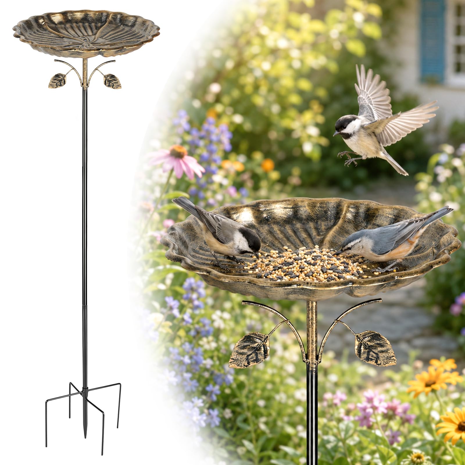 Rzspher Metal Bird Bath for Garden, Φ 26 cm Vintage Garden Bird Feeder Bowl