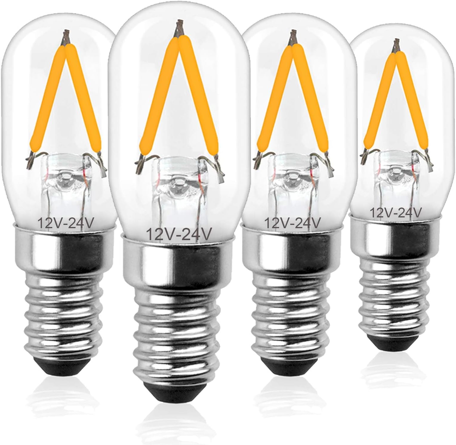Bonlux T22 E14 LED Filament Light Bulb Low Voltage AC/DC 12V-24V, 2W SES Clear LED Bulb Warm White 2700K for RV Camper Marine, Truck, Boat, Solar Power Lamp (Not 230V, 4-Pack)