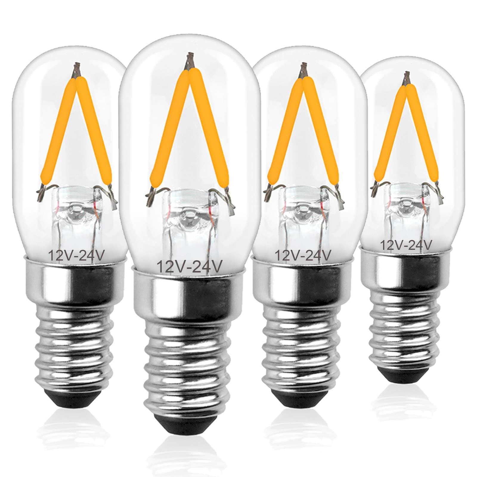 Bonlux T22 E14 LED Filament Light Bulb Low Voltage AC/DC 12V-24V, 2W SES Clear LED Bulb Warm White 2700K for RV Camper Marine, Truck, Boat, Solar Power Lamp (Not 230V, 4-Pack)